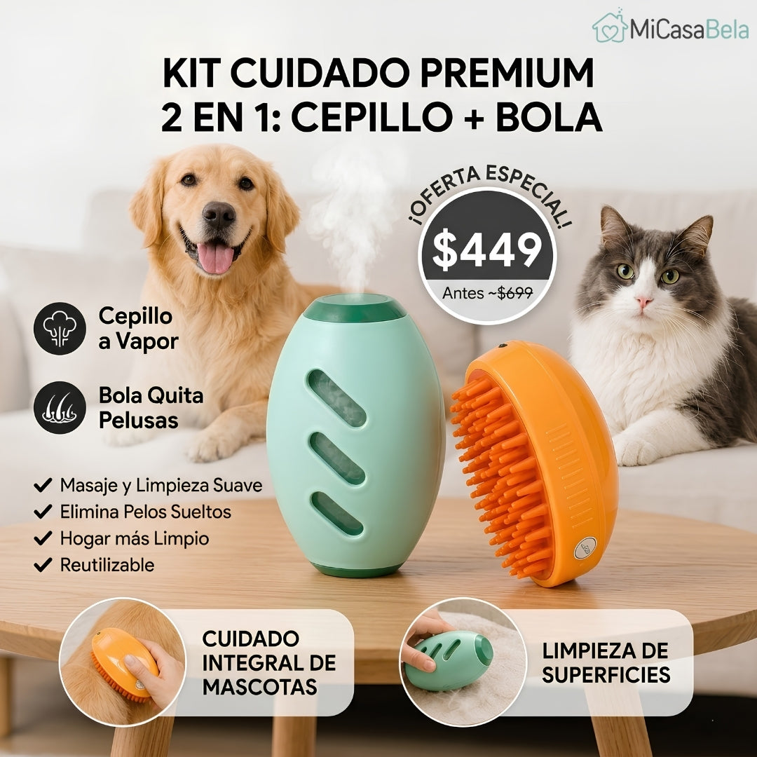 Kit Cuidado Premium 2 en 1: Cepillo a Vapor + Removedor de Pelos