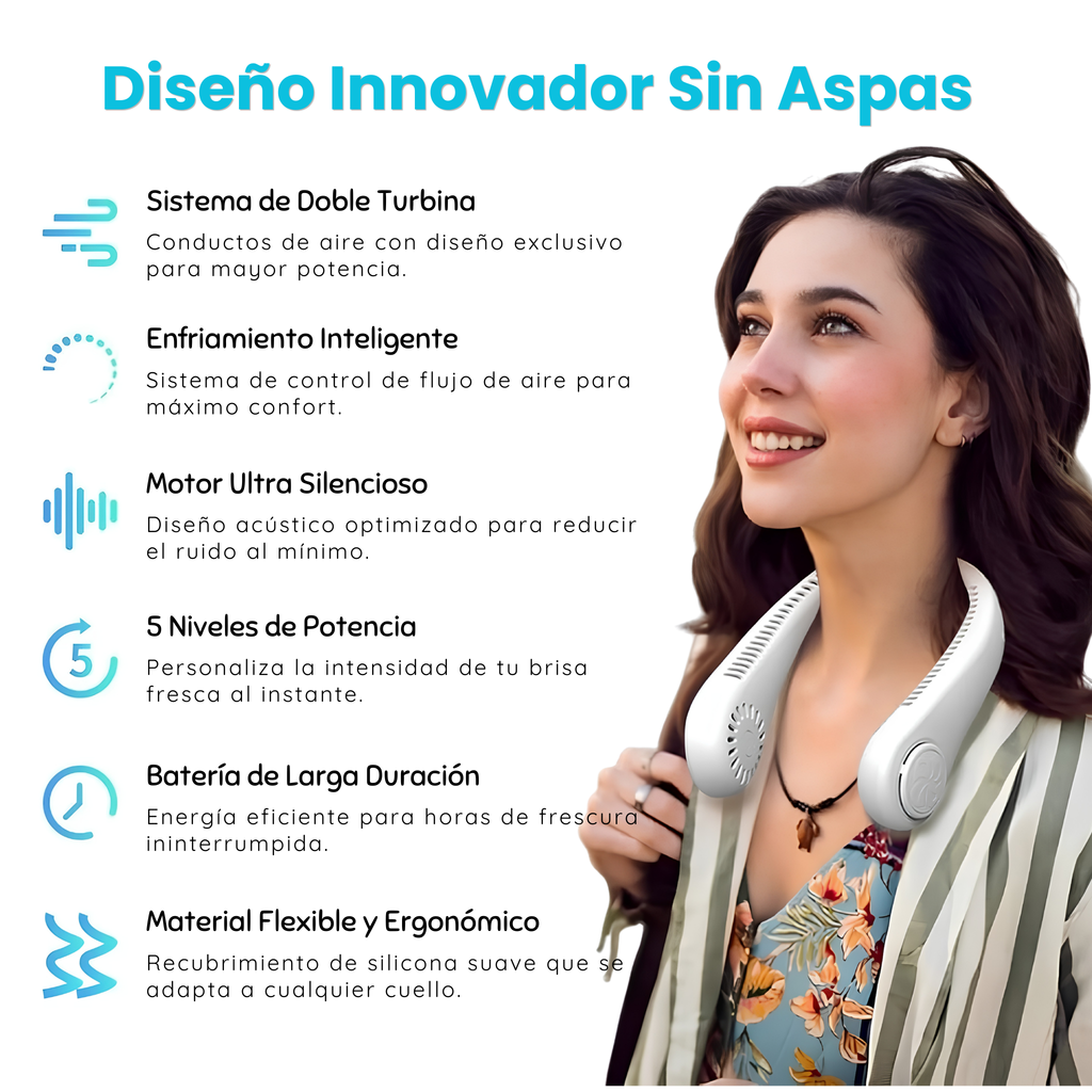 Ventilador de Cuello Portátil Sin Aspas - 5 Velocidades