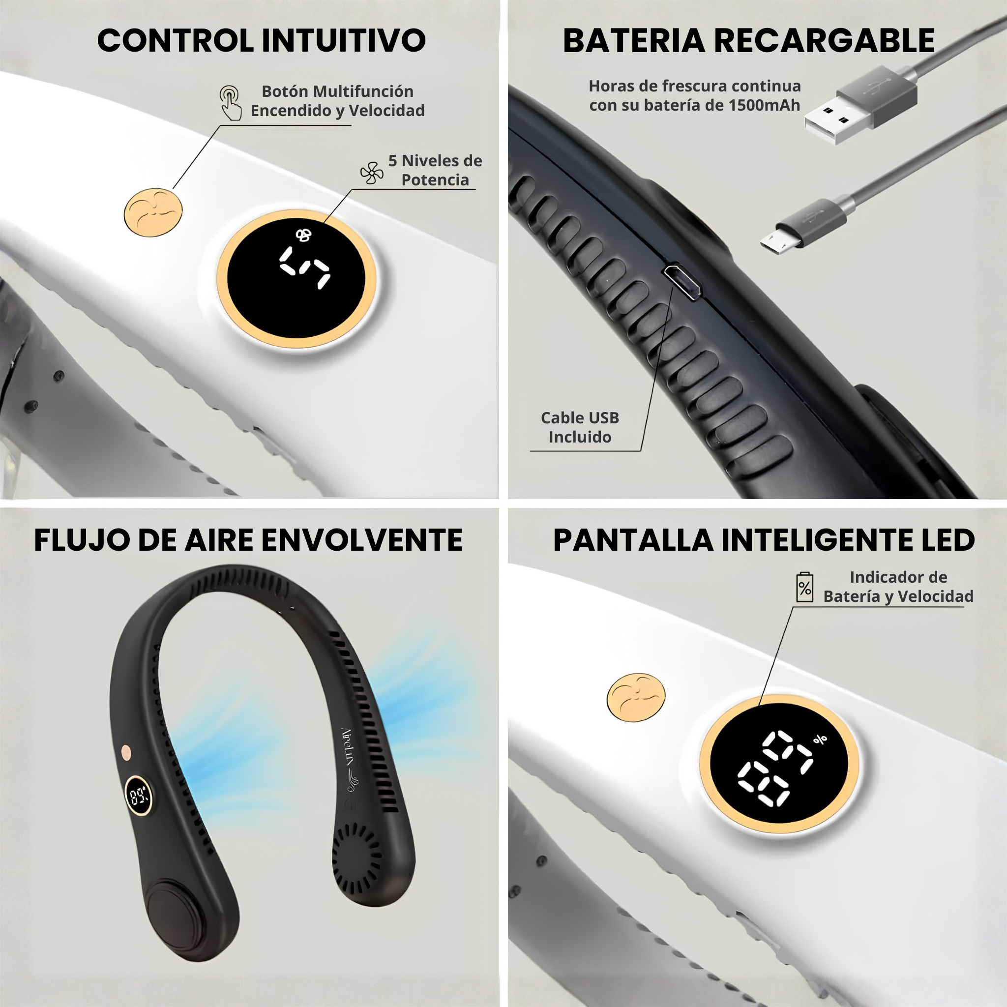 Ventilador de Cuello Portátil Sin Aspas - 5 Velocidades